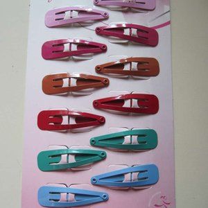 12 Goody Girls Bright & Bold Painted Metal Snap Hair Clips Blue Pink Red Orange